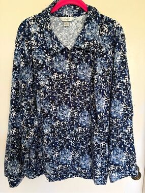 NWT CJ Banks Navy Blue Floral Zip-Front Jacket